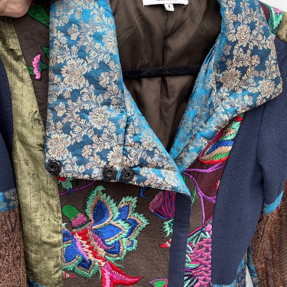 Ritu Kumar Multicolor Patchwork Embroidered Trench Boho Coat Jacket-4 - Picture 9 of 15